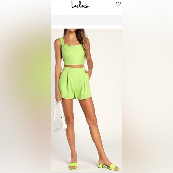 💚💚LULUS Perfectly Posted Lime Green Linen High-Waisted Shorts💚SZ S - Picture 1 of 15